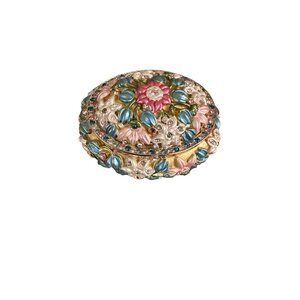 Joan Rivers Floral Pink Enamel Trinket Box Rhinestones Gold-Tone Victorian Style